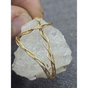 Handmade Wire Wrapped Raw Quartz Crystal  Gold Tone Adjustable Boho Pendent